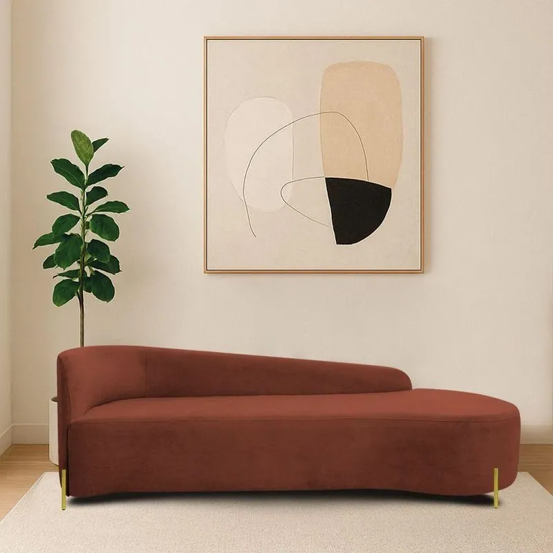 Divã Recamier Orgânico França 200cm Lado Dir Pés Metal Dourado Bouclé Cor Terracota