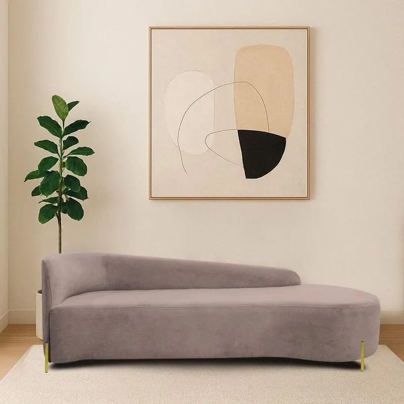 Divã Recamier Orgânico França 200cm Lado Dir Pés Metal Dourado Linho Cor Rosê