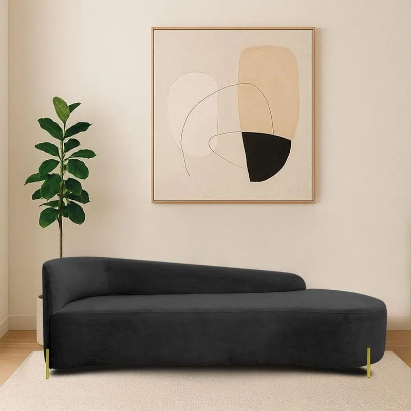 Divã Recamier Orgânico França 200cm Lado Dir Pés Metal Dourado Linho Cor Preto