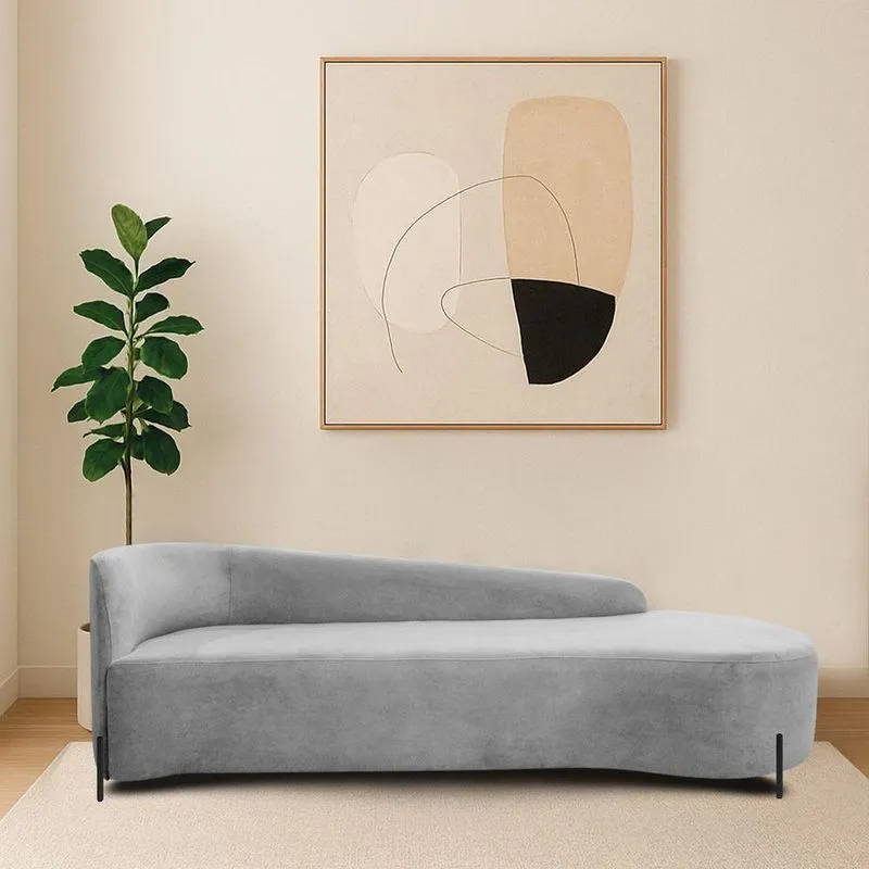 Divã Recamier Orgânico França 200cm Lado Dir Pés Metal Preto Linho Cor Cinza Claro