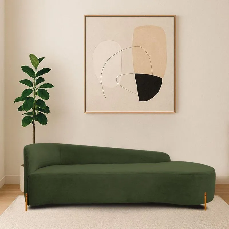 Divã Recamier Orgânico França 200cm Lado Dir Pés Madeira Linho Cor Verde