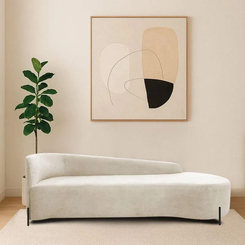 Divã Recamier Orgânico França 220cm Lado Dir Pés Metal Preto Linho Cor Bege