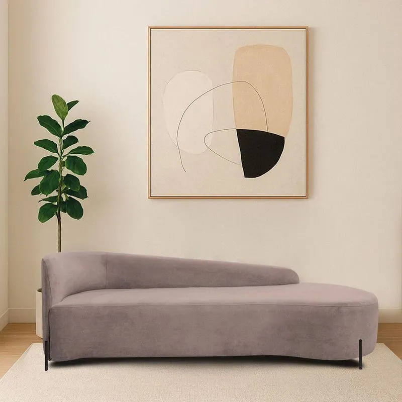Divã Recamier Orgânico França 220cm Lado Dir Pés Metal Preto Linho Cor Rosê