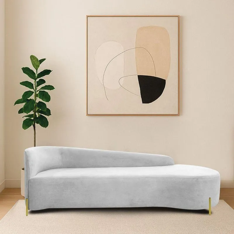 Divã Recamier Orgânico França 220cm Lado Dir Pés Metal Dourado Bouclé Cor Branco