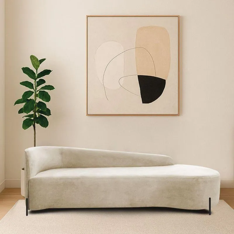Divã Recamier Orgânico França 220cm Lado Dir Pés Metal Preto Bouclé Cor Bege