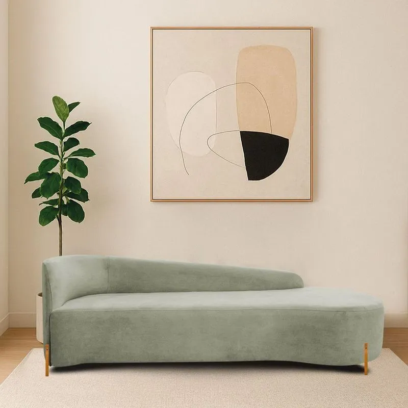 Divã Recamier Orgânico França 220cm Lado Dir Pés Madeira Bouclé Cor Verde Oliva
