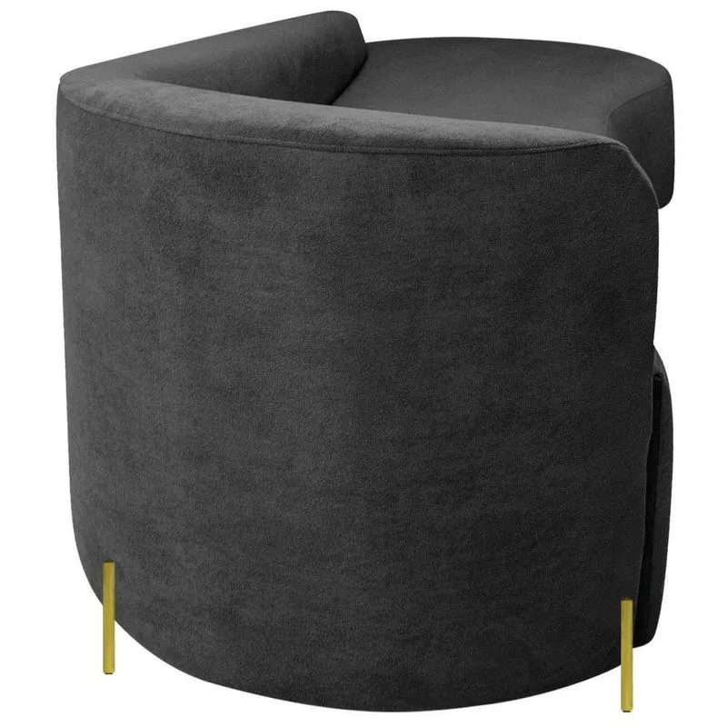 Divã Recamier Orgânico França 220cm Lado Dir Pés Metal Dourado Linho Cor Cinza Escuro