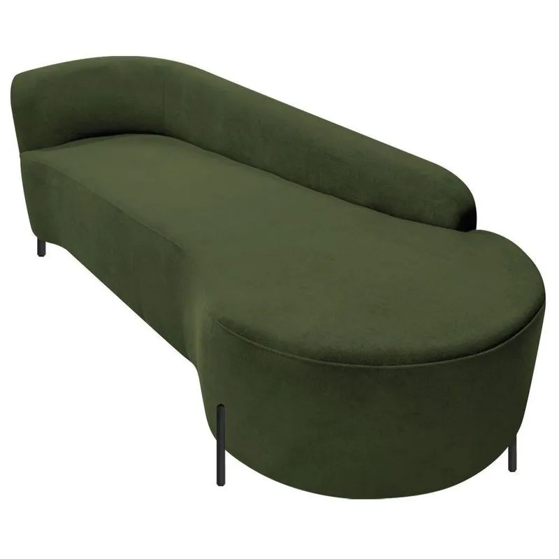 Divã Recamier Orgânico França 220cm Lado Dir Pés Metal Preto Linho Cor Verde