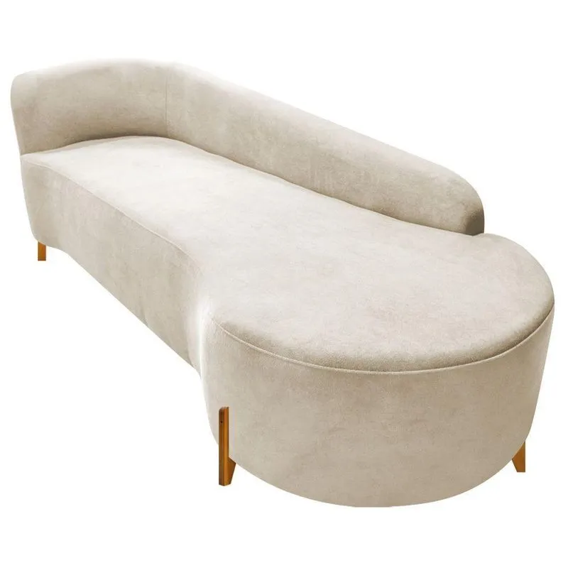 Divã Recamier Orgânico França 220cm Lado Dir Pés Madeira Linho Cor Bege