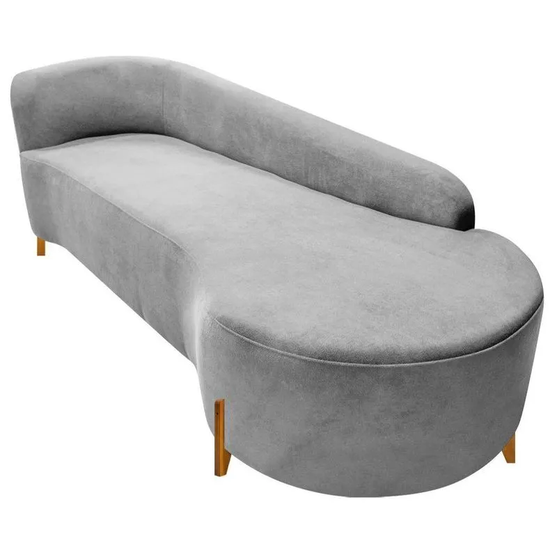 Divã Recamier Orgânico França 220cm Lado Dir Pés Madeira Linho Cor Cinza Claro