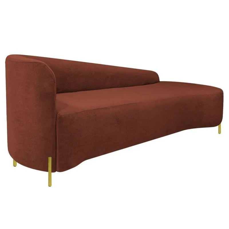 Divã Recamier Orgânico França 220cm Lado Dir Pés Metal Dourado Bouclé Cor Terracota