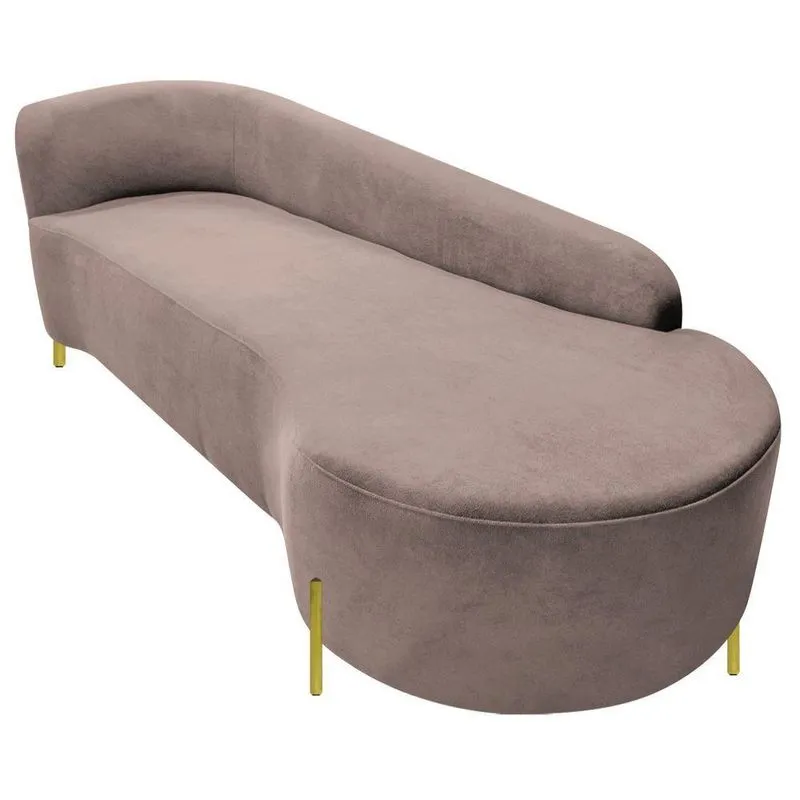 Divã Recamier Orgânico França 220cm Lado Dir Pés Metal Dourado Linho Cor Rosê