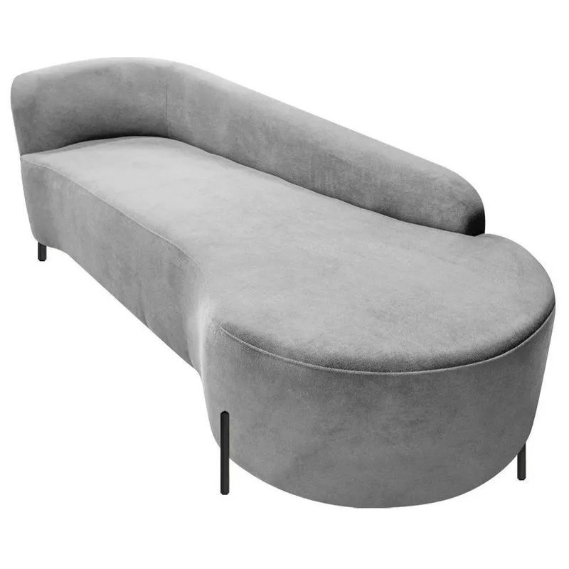 Divã Recamier Orgânico França 220cm Lado Dir Pés Metal Preto Linho Cor Cinza Claro