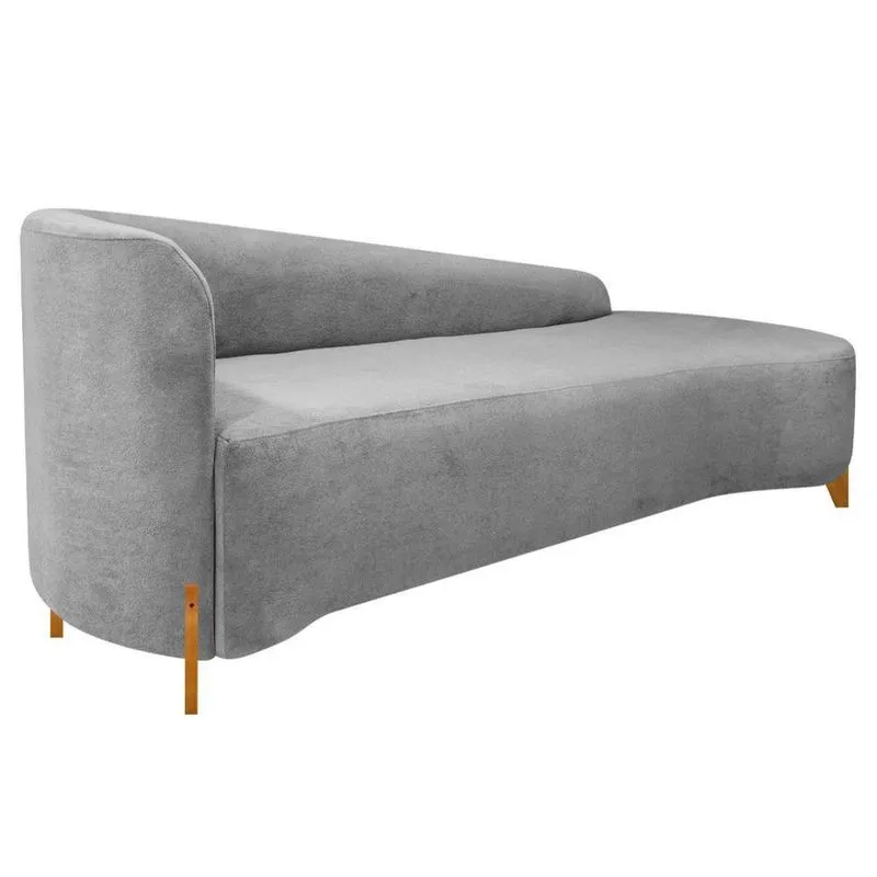 Divã Recamier Orgânico França 220cm Lado Dir Pés Madeira Linho Cor Cinza Claro