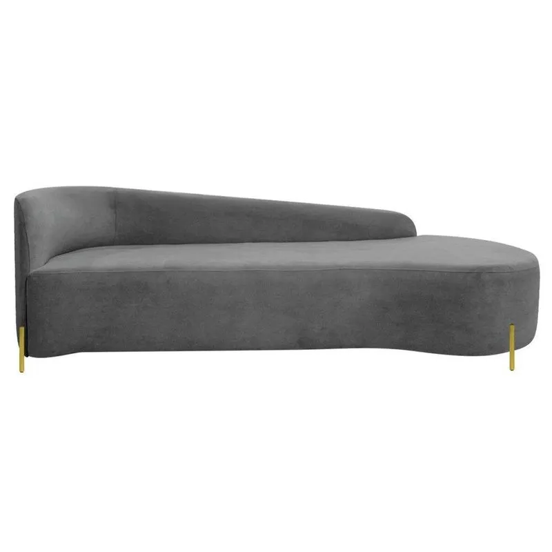 Divã Recamier Orgânico França 220cm Lado Dir Pés Metal Dourado Bouclé Cor Cinza