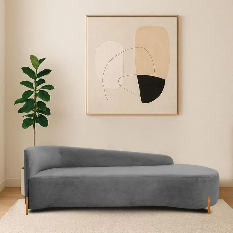 Divã Recamier Orgânico França 220cm Lado Dir Pés Madeira Bouclé Cor Cinza