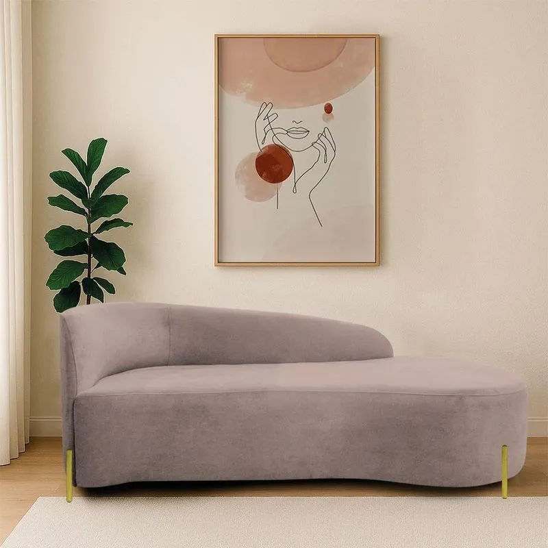 Divã Recamier Orgânico França 140cm Lado Dir Pés Metal Dourado Linho Rosê