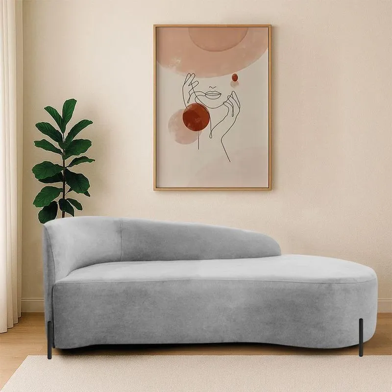 Divã Recamier Orgânico França 140cm Lado Dir Pés Metal Preto Linho Cinza Claro