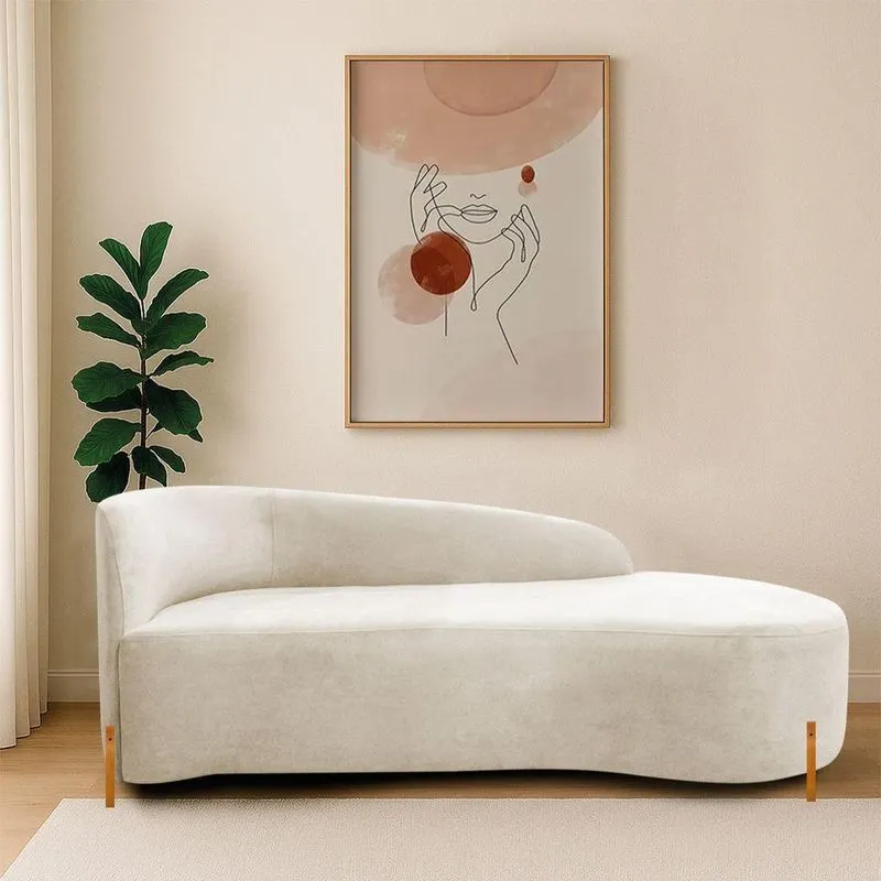 Divã Recamier Orgânico França 140cm Lado Dir Pés Madeira Linho Bege