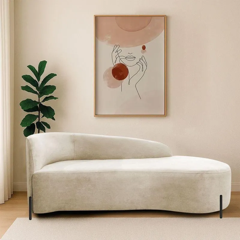 Divã Recamier Orgânico França 140cm Lado Dir Pés Metal Preto Bouclé Bege