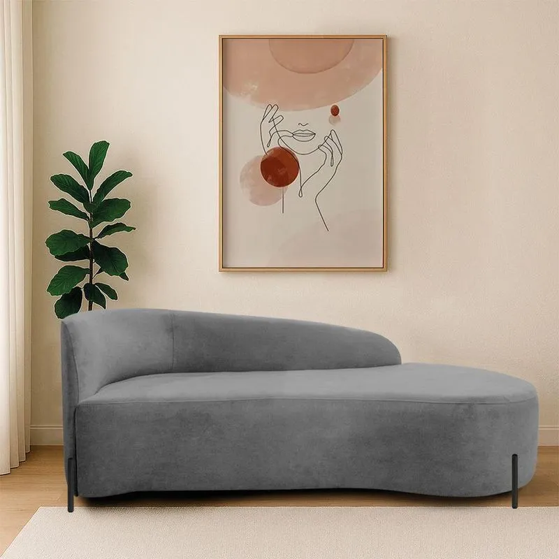Divã Recamier Orgânico França 140cm Lado Dir Pés Metal Preto Bouclé Cinza