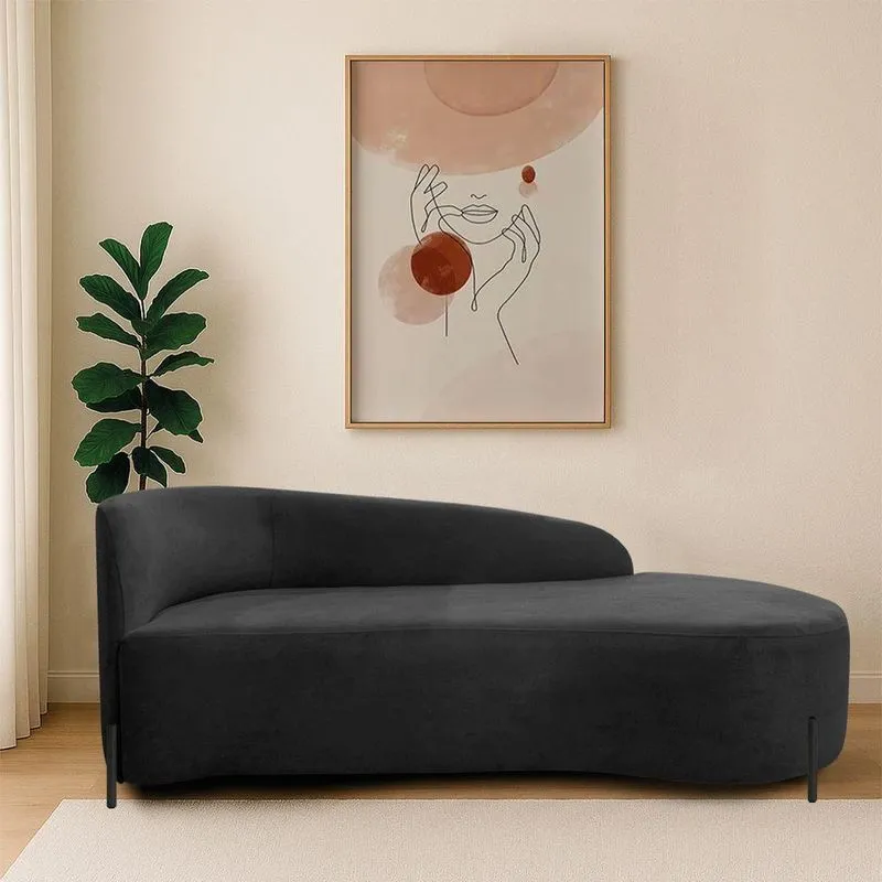 Divã Recamier Orgânico França 140cm Lado Dir Pés Metal Preto Bouclé Preto