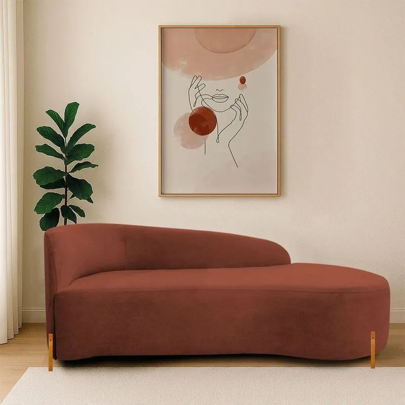Divã Recamier Orgânico França 140cm Lado Dir Pés De Madeira Bouclé Terracota