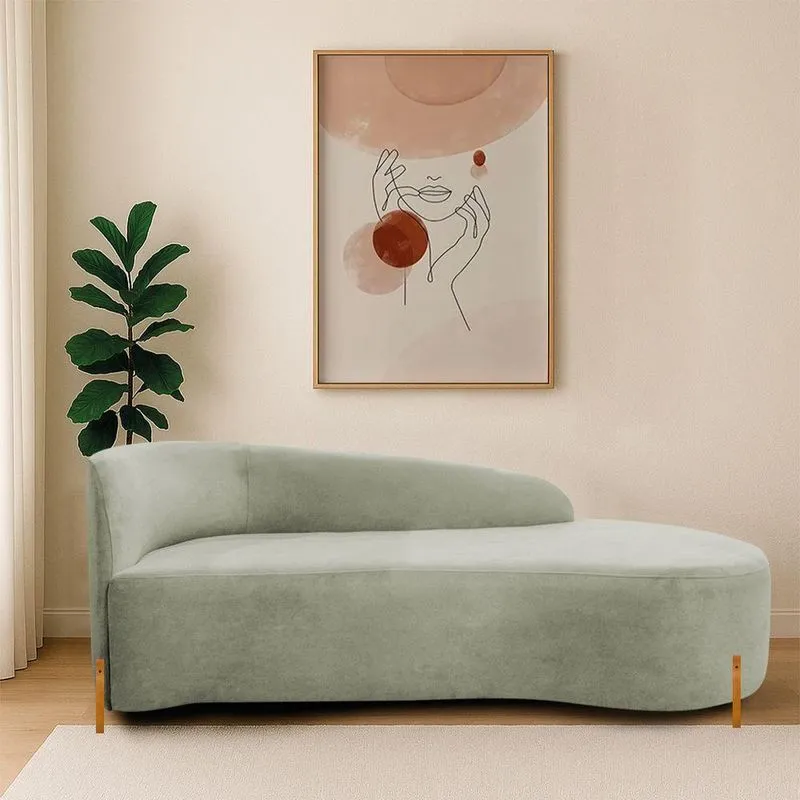Divã Recamier Orgânico França 140cm Lado Dir Pés De Madeira Bouclé Verde Oliva