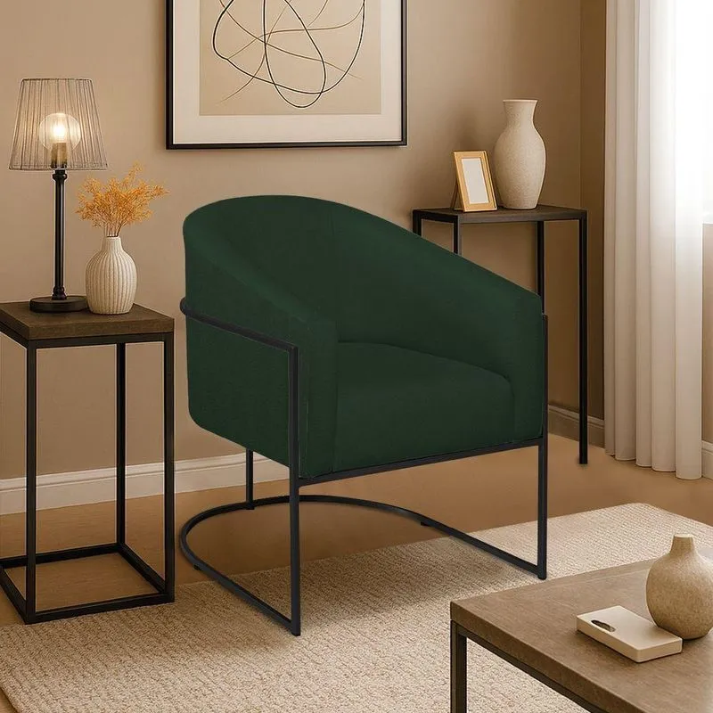 Poltrona Decorativa Jade Moderno Escritório Confortável Luxo Base De Ferro Preto Suede Verde