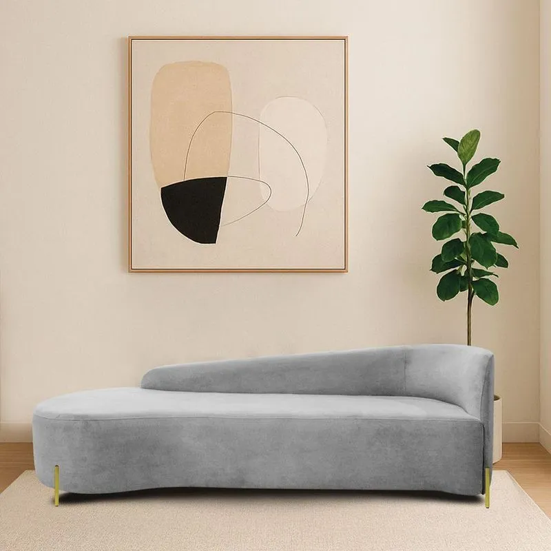Divã Recamier Orgânico França 250cm Lado Esq Pés Metal Dourado Linho Cinza Claro