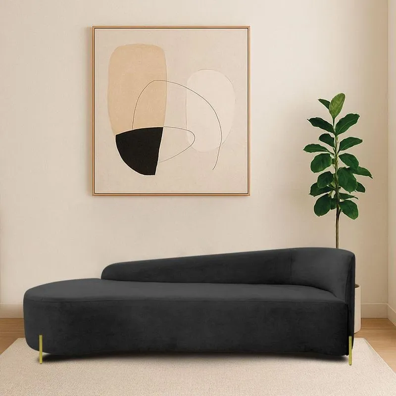 Divã Recamier Orgânico França 250cm Lado Esq Pés Metal Dourado Linho Preto