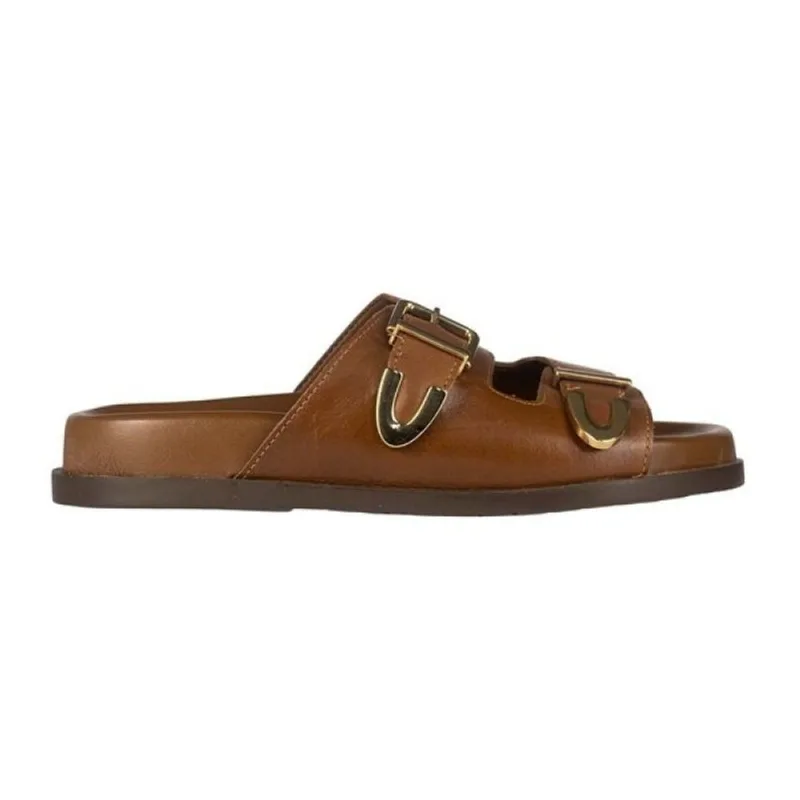 Sandália Arezzo Papete Flat Form Detalhe Metal 36 / Caramelo