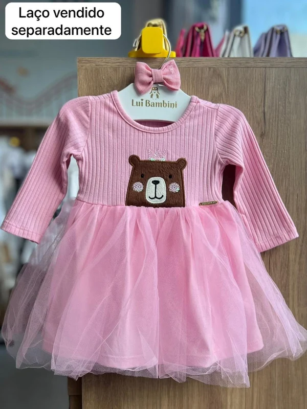 VESTIDO MANGA LONGA RIBANA CANELADO TULE URSO MENINA BEE LOOP Rosa / 3