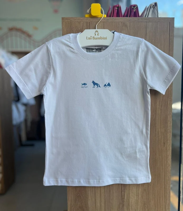 CAMISETA MANGA CURTA MONTANHAS LOBO PEIXE MENINO ACOSTAMENTO BRANCO / 8