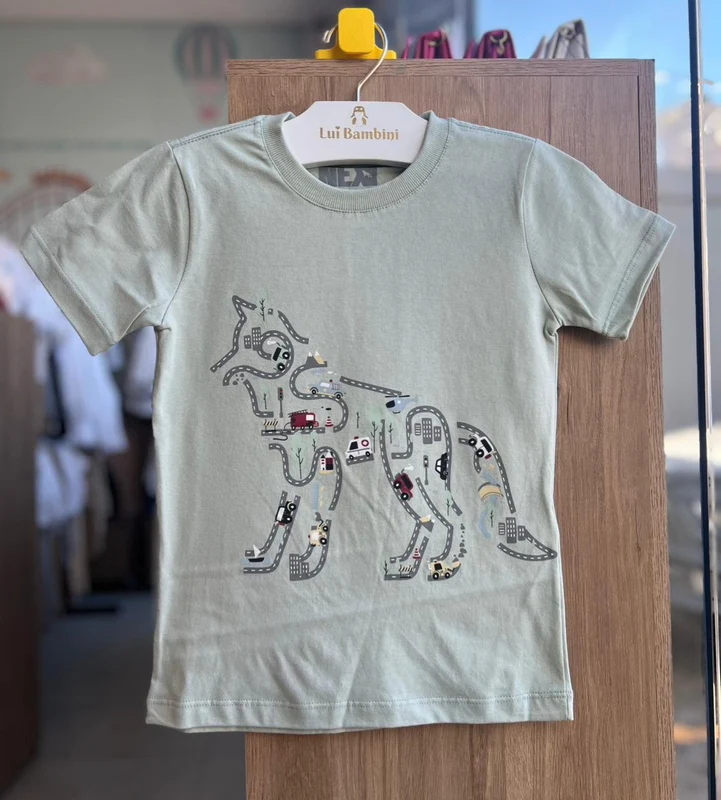 CAMISETA MANGA CURTA ESTRADA CARROS MENINO ACOSTAMENTO VERDE CLARO / 10