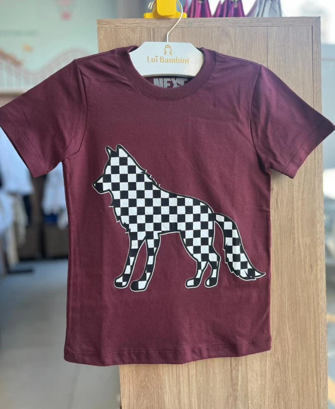 CAMISETA MANGA CURTA LOBO XADREZ MENINO ACOSTAMENTO VINHO / 4