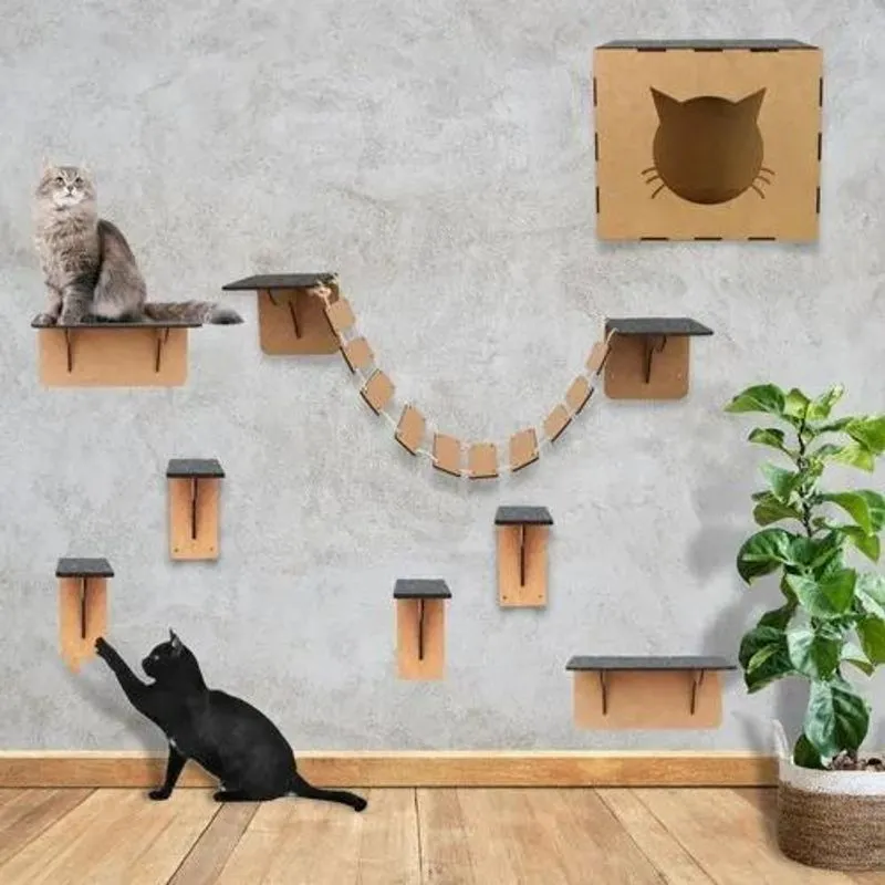 Parquinhos De Gato 8 Peças Kit Playground Mdf Com Nicho, Pon