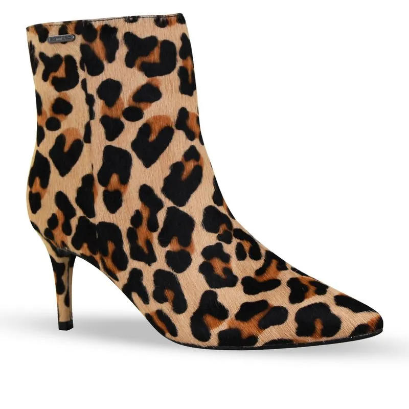 Bota Cano Baixo Couro Poney Leopardo 35