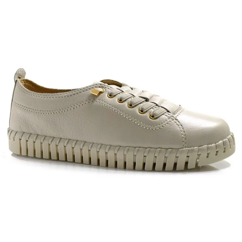 Tênis de Couro Casual Feminino Bottero Bege 369504 38