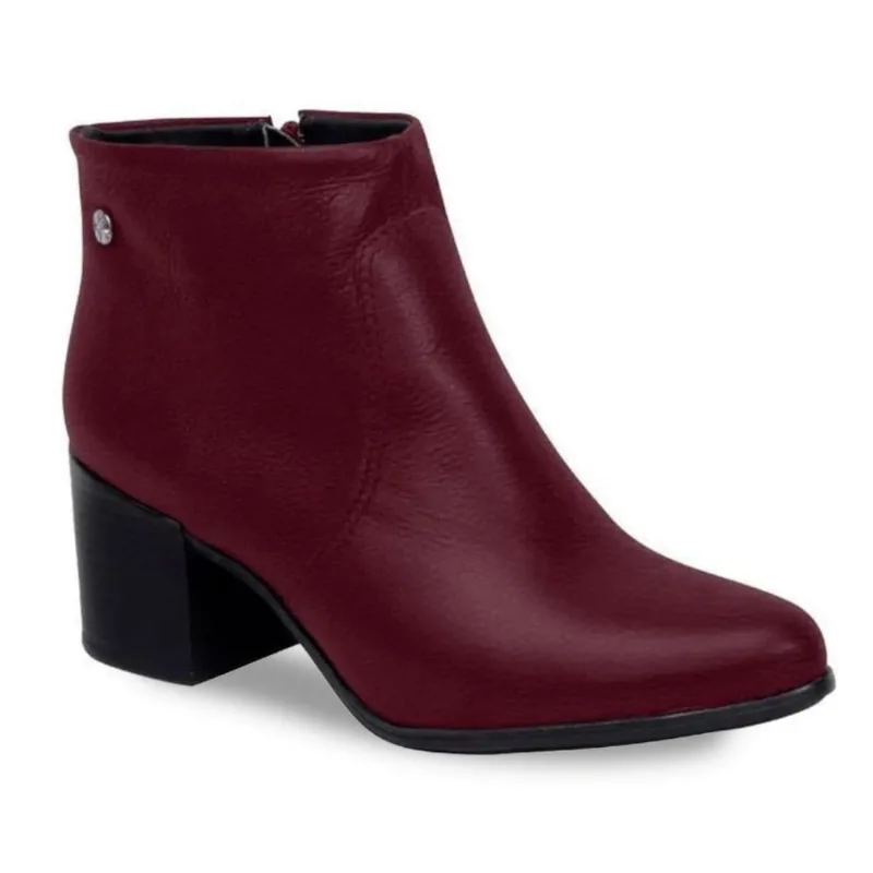 Bota Bottero Cano Baixo Couro Feminina Burgundy 35