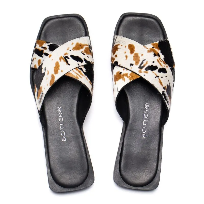 Rasteira Feminina Bottero Couro Animal Print Preto/bege - 36