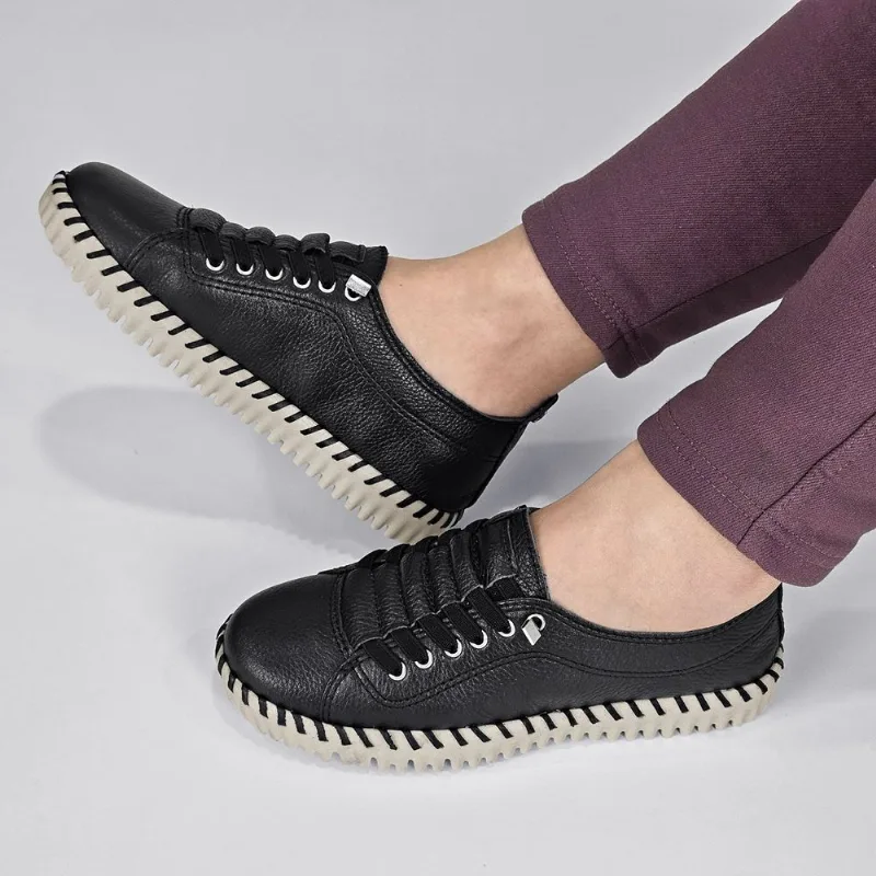 Tênis Bottero Feminino em Couro Cadarço Elástico 374102 34 / Preto