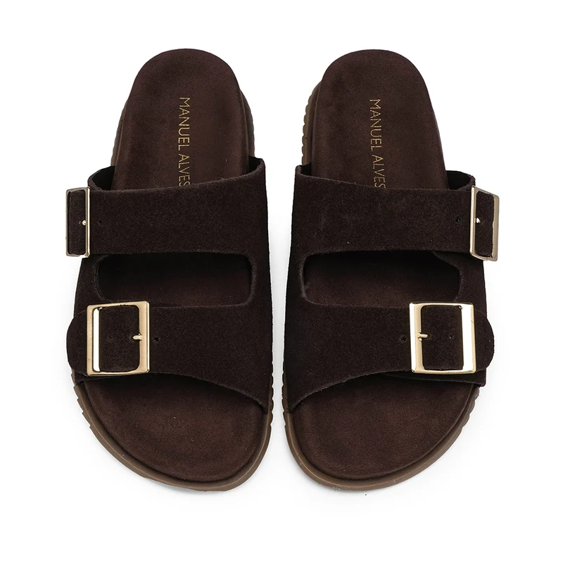 Chinelo Salto Raso Mulher Camurça Castanho 39