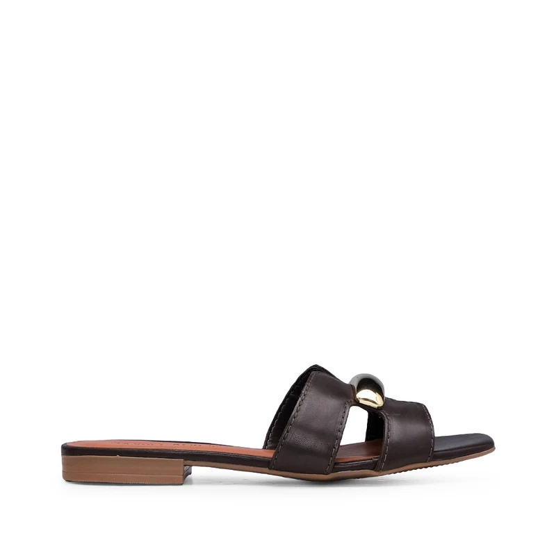 Chinelo Salto Raso Mulher Pele Castanho 41