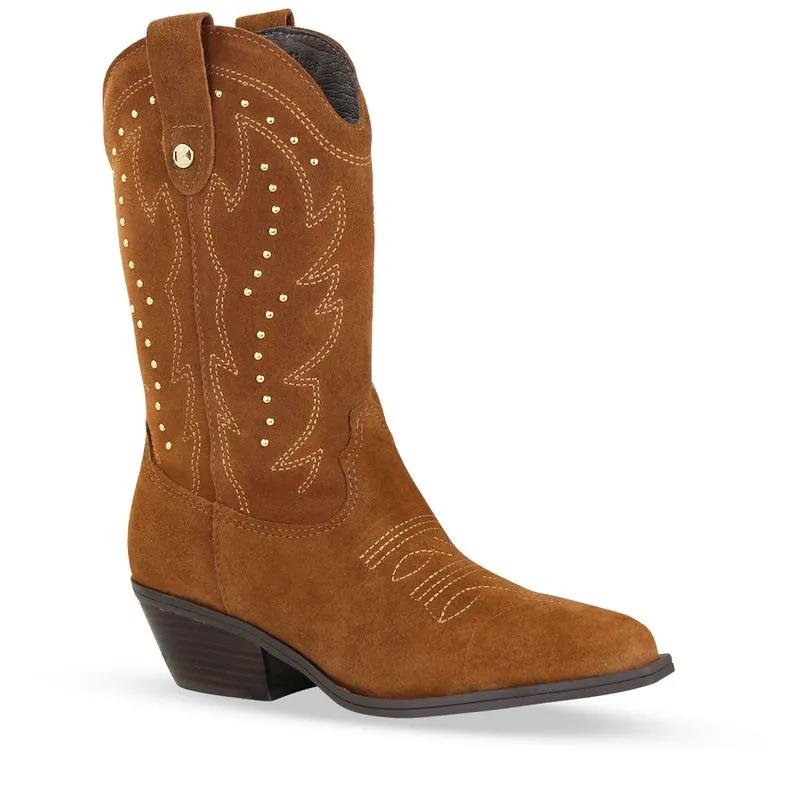 Bota Western Couro Camurça Castanho 34