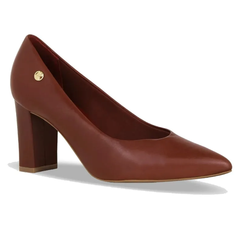 Scarpin Bottero Salto Grosso Feminino Conhaque Couro Casual 35