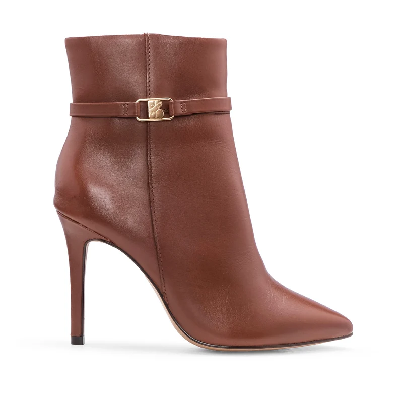Botim Salto Alto Mulher Pele Cognac 37