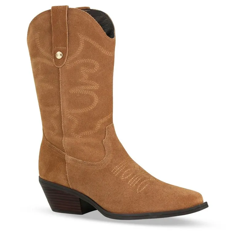 Bota Western Couro Camurça Castanho 41