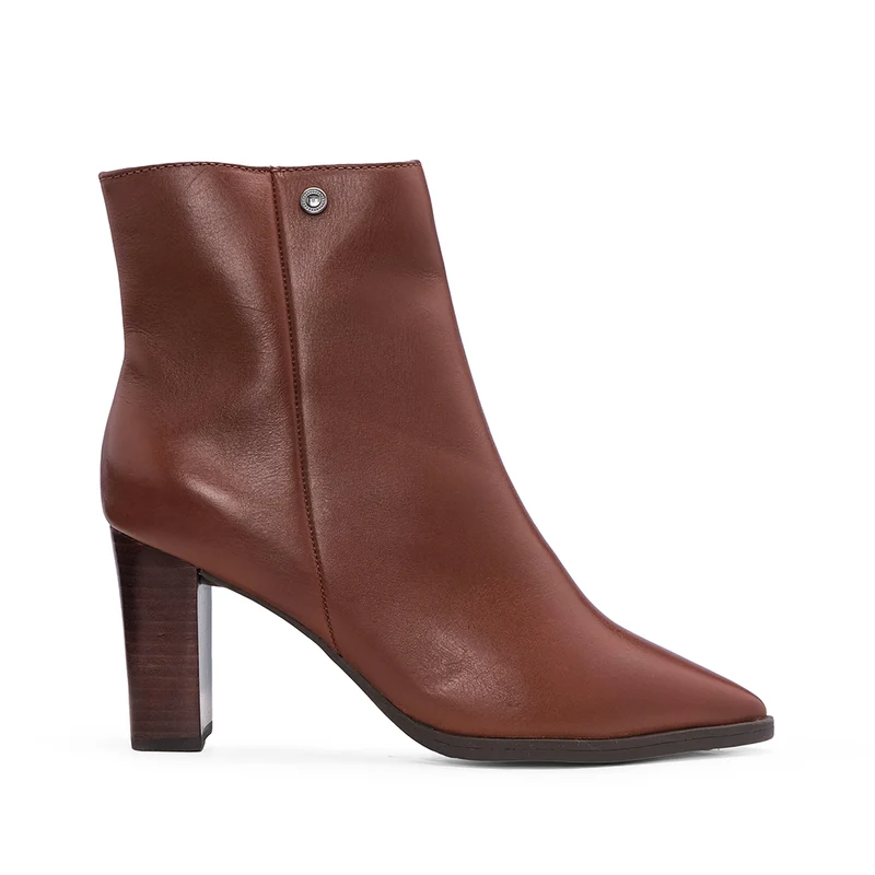 Botim Salto Alto Mulher Pele Cognac 40