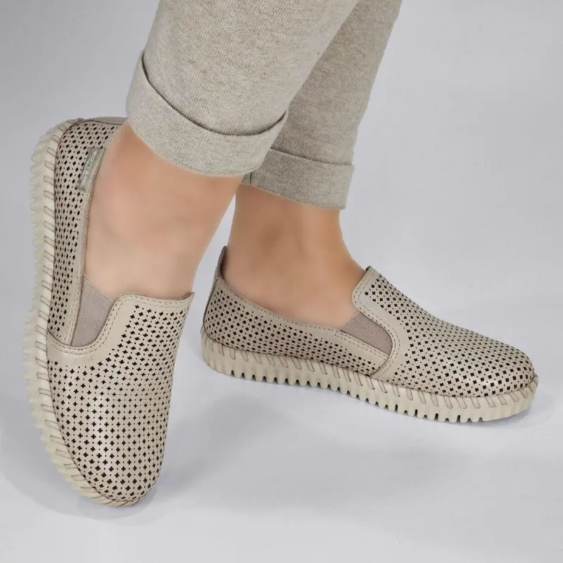 Tênis Botter Feminino Em Couro Slip On 382701 34 / Bege
